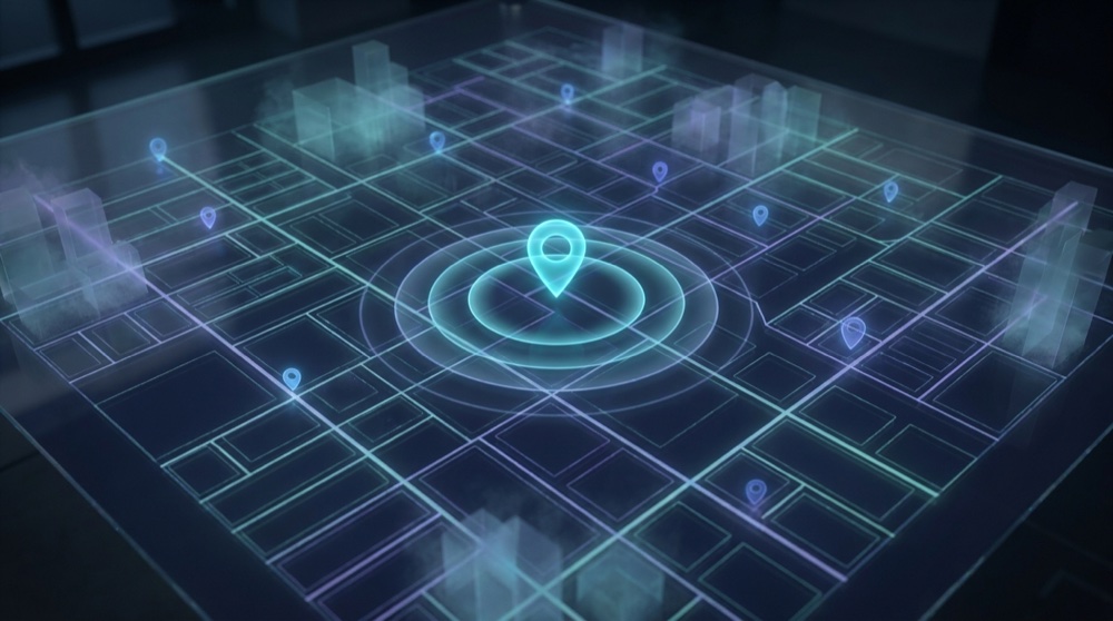 Local service-area map with business location pin